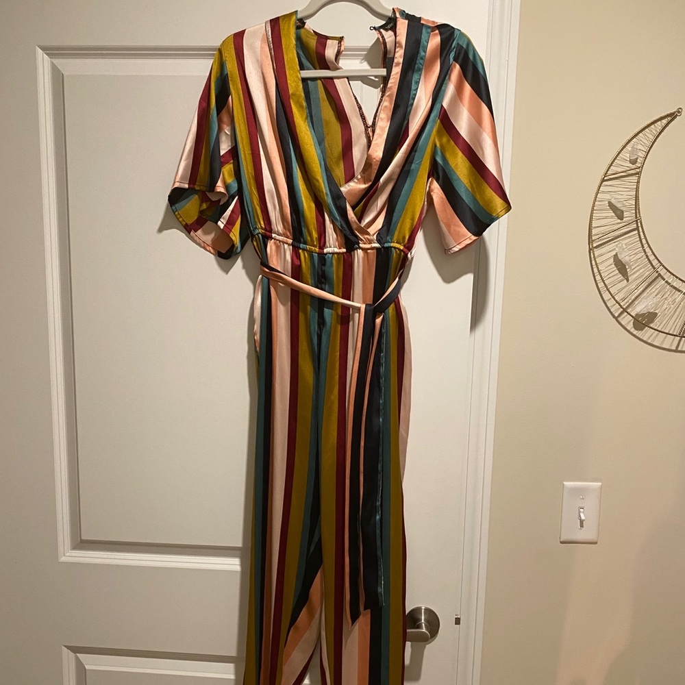 Boohoo Satin Striped Jumpsuit